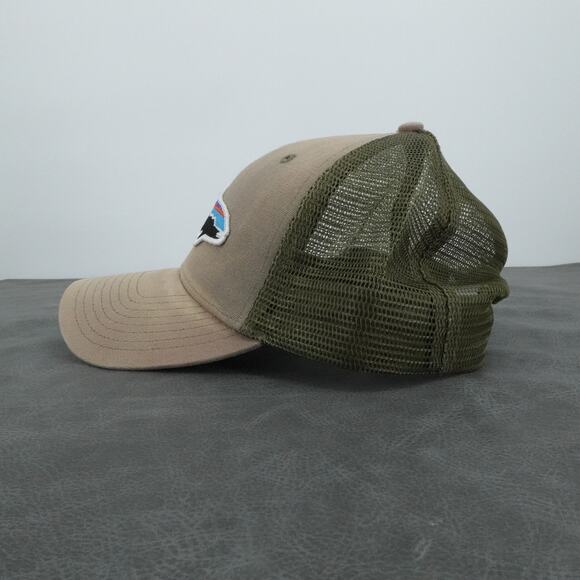 Patagonia Hat Cap Snap Back Khaki Green Trucker Mesh Trout Fitz Roy Embroidered - Picture 3 of 7